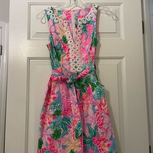Lilly Pulitzer Pink and Green Floral Midi Dress